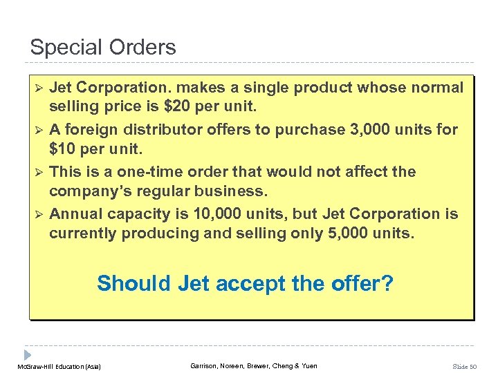 Special Orders Ø Ø Jet Corporation. makes a single product whose normal selling price