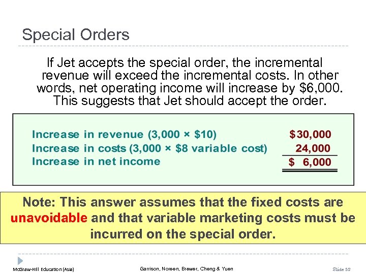 Special Orders If Jet accepts the special order, the incremental revenue will exceed the