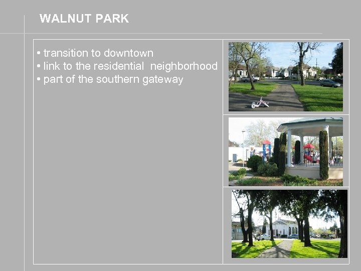 WALNUT PARK • transition to downtown • link to the residential neighborhood • part