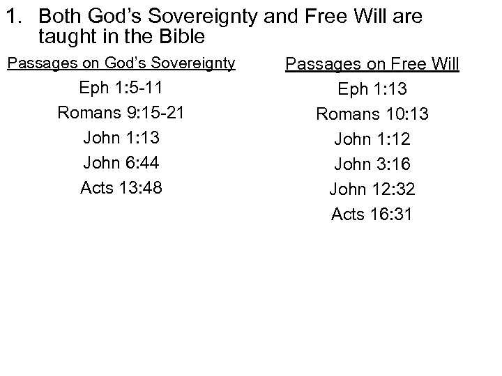 1. Both God’s Sovereignty and Free Will are taught in the Bible Passages on