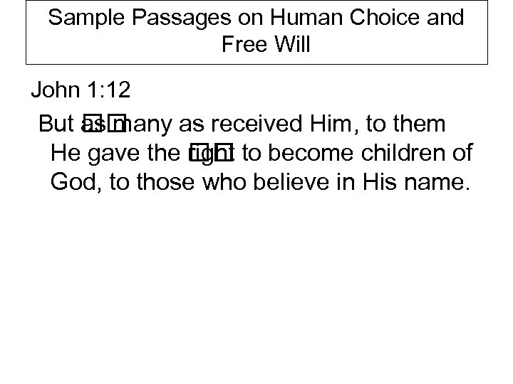 Sample Passages on Human Choice and Free Will John 1: 12 But as many