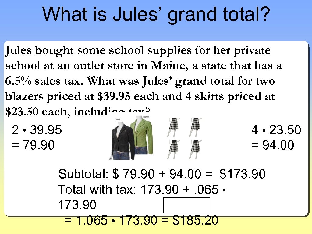 What is Jules’ grand total? Jules bought some school supplies for her private school