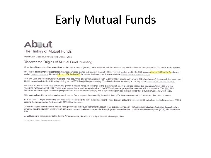 Early Mutual Funds 