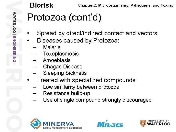 Biorisk Chapter 2: Microorganisms, Pathogens, and Toxins Protozoa (cont’d) 27 • • Spread by