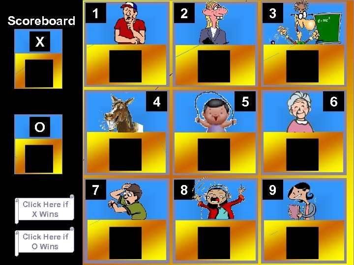 Scoreboard 1 2 3 X 4 5 6 O 7 Click Here if X