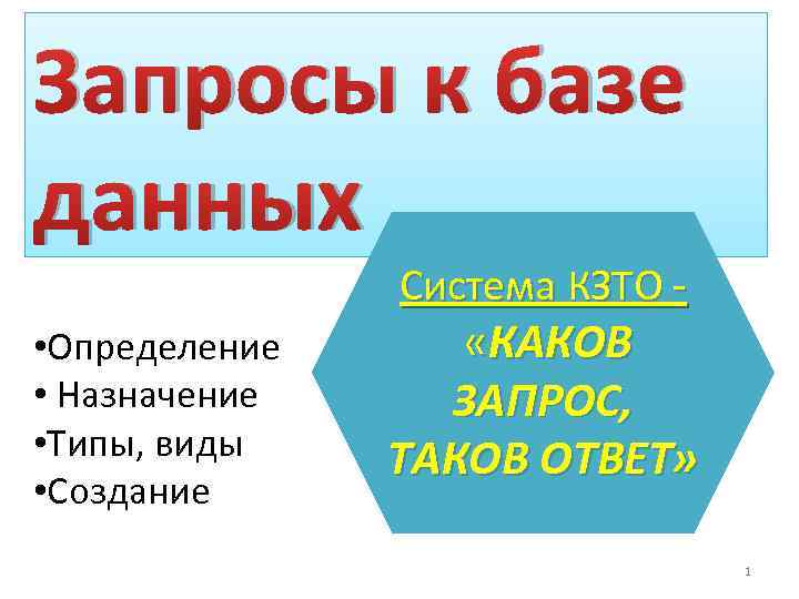 Таков ответ. Что такое запрос и каково его Назначение?.