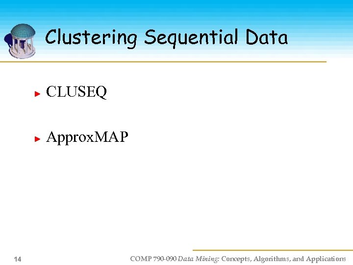 Clustering Sequential Data CLUSEQ Approx. MAP 14 COMP 790 -090 Data Mining: Concepts, Algorithms,