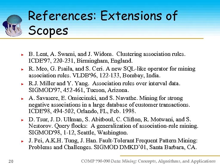 References: Extensions of Scopes B. Lent, A. Swami, and J. Widom. Clustering association rules.