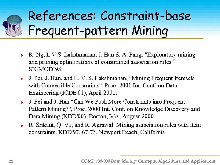 References: Constraint-base Frequent-pattern Mining R. Ng, L. V. S. Lakshmanan, J. Han & A.