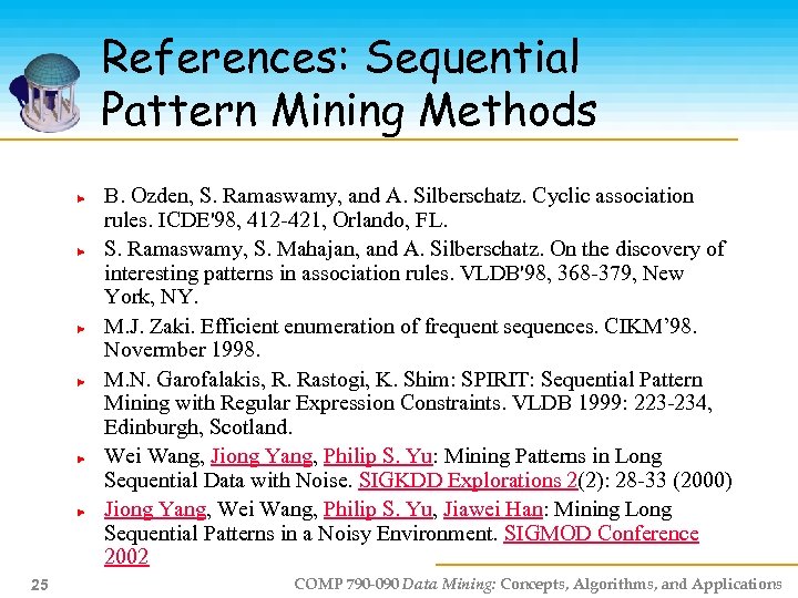 References: Sequential Pattern Mining Methods B. Ozden, S. Ramaswamy, and A. Silberschatz. Cyclic association