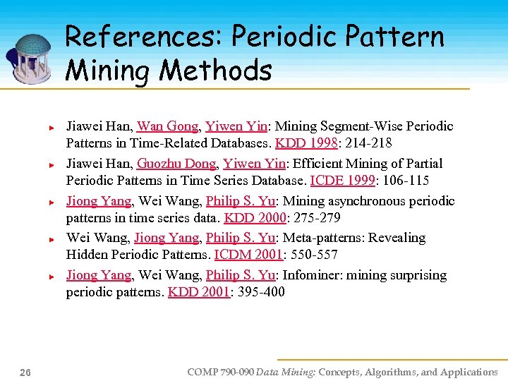 References: Periodic Pattern Mining Methods Jiawei Han, Wan Gong, Yiwen Yin: Mining Segment-Wise Periodic