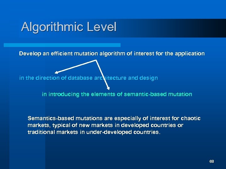 Algorithmic Level Develop an efficient mutation algorithm of interest for the application in the
