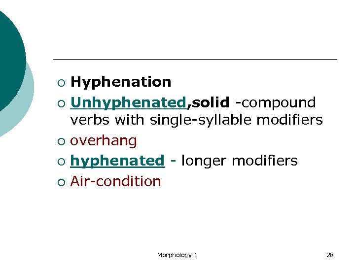 Hyphenation ¡ Unhyphenated, solid -compound verbs with single-syllable modifiers ¡ overhang ¡ hyphenated -