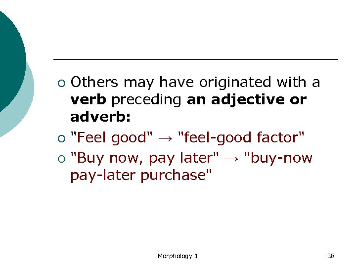 Others may have originated with a verb preceding an adjective or adverb: ¡ 