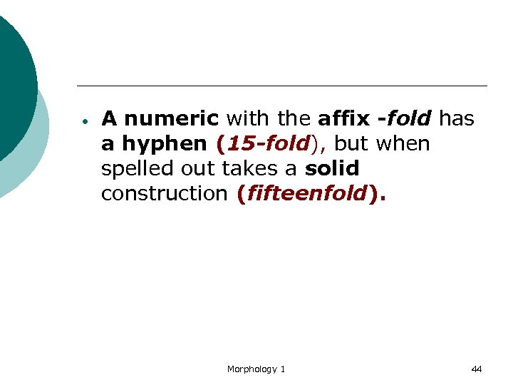  A numeric with the affix -fold has a hyphen (15 -fold), but when