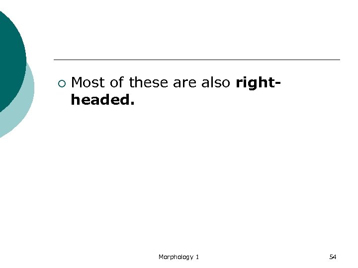 ¡ Most of these are also rightheaded. Morphology 1 54 