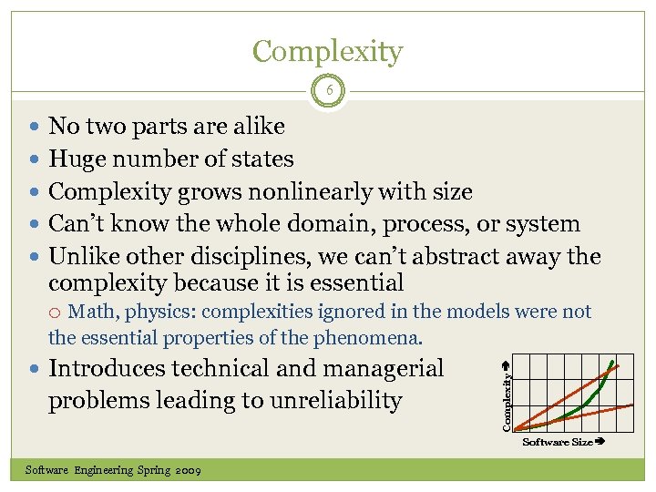 Complexity 6 No two parts are alike Huge number of states Complexity grows nonlinearly
