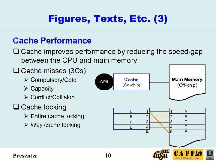 Figures, Texts, Etc. (3) Cache Performance q Cache improves performance by reducing the speed-gap