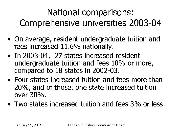 National comparisons: Comprehensive universities 2003 -04 • On average, resident undergraduate tuition and fees