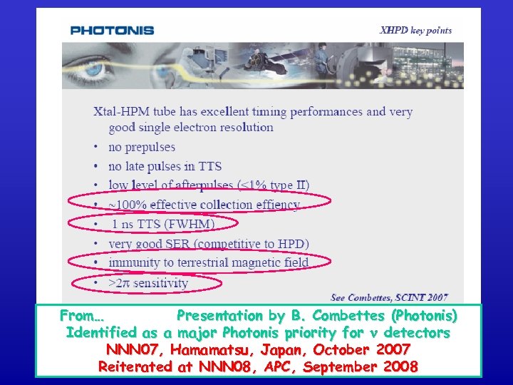 From… Presentation by B. Combettes (Photonis) Identified as a major Photonis priority for n