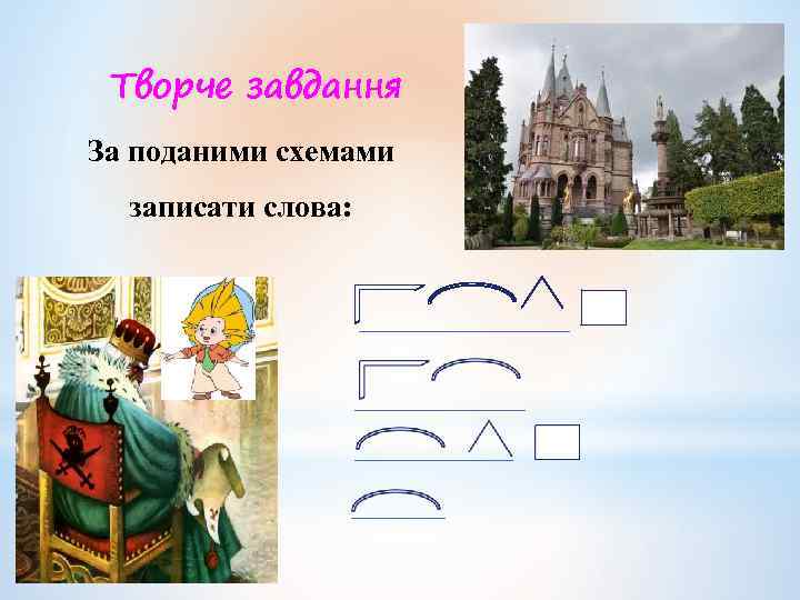 Творче завдання За поданими схемами записати слова: 