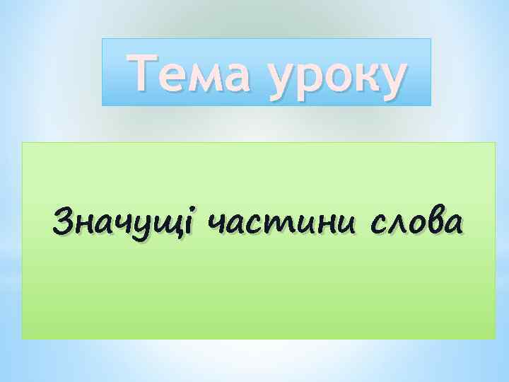 Тема уроку Значущі частини слова 