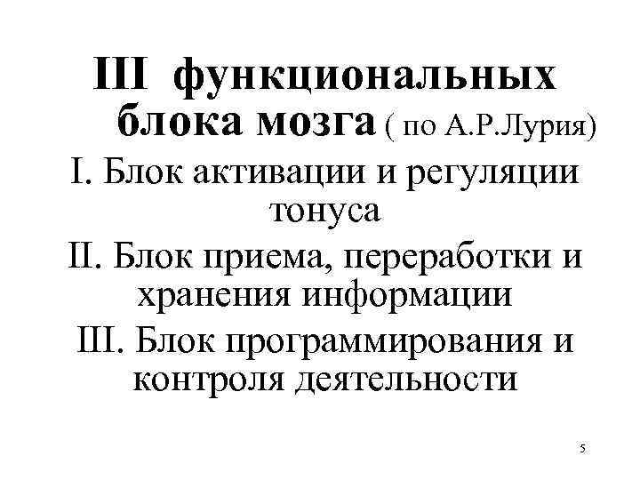 III функциональных блока мозга ( по А. Р. Лурия) I. Блок активации и регуляции