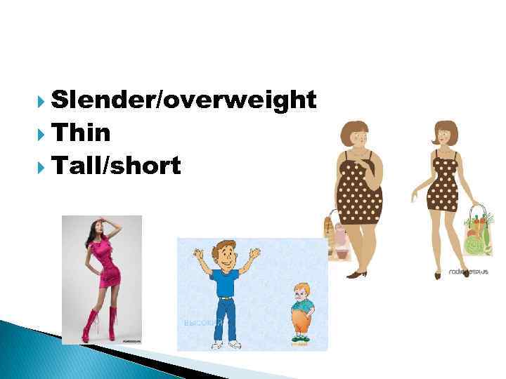  Slender/overweight Thin Tall/short 