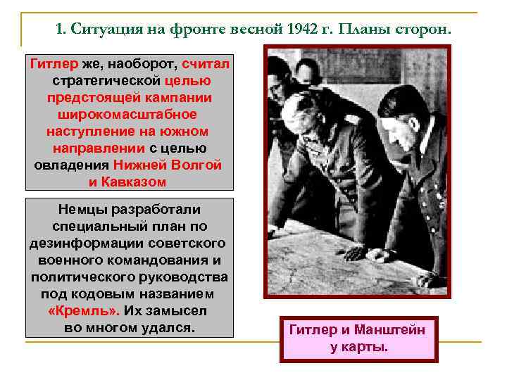 Ситуация на фронте весной 1942 г планы сторон