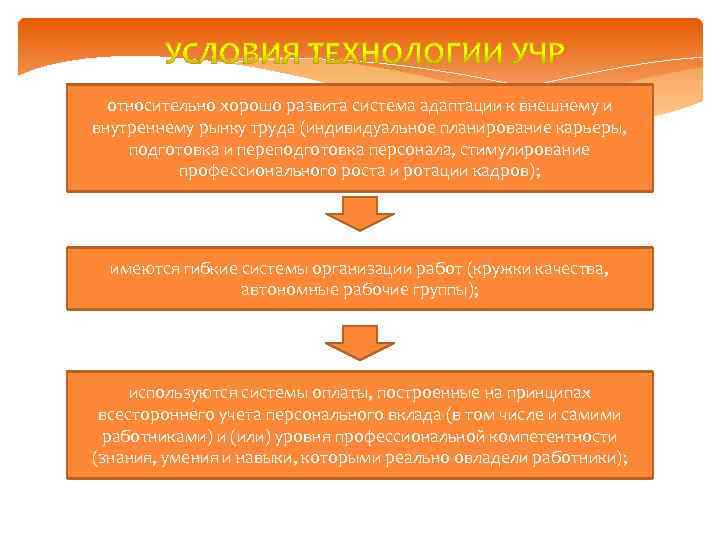относительно хорошо развита система адаптации к внешнему и внутреннему рынку труда (индивидуальное планирование карьеры,