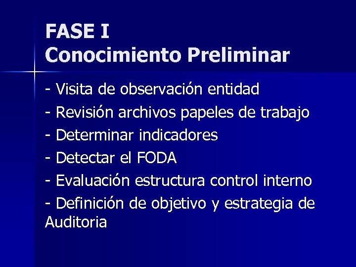 FASE I Conocimiento Preliminar - Visita de observación entidad - Revisión archivos papeles de