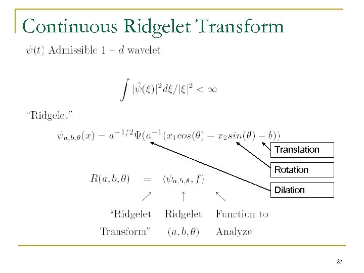 Continuous Ridgelet Transform Translation Rotation Dilation 27 