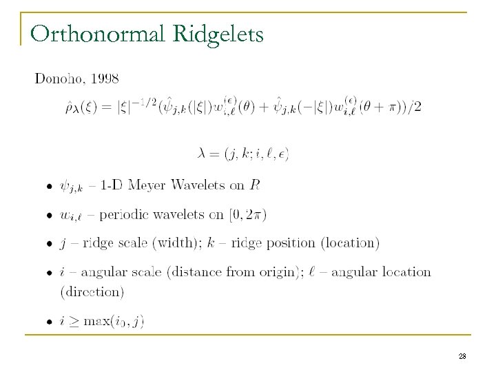 Orthonormal Ridgelets 28 