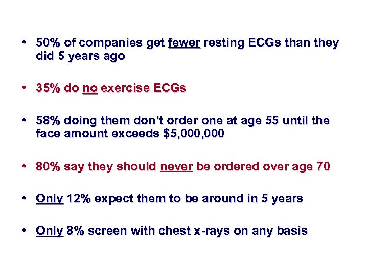  • 50% of companies get fewer resting ECGs than they did 5 years