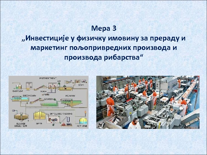 Мера 3 „Инвестиције у физичку имовину за прераду и маркетинг пољопривредних производа и производа