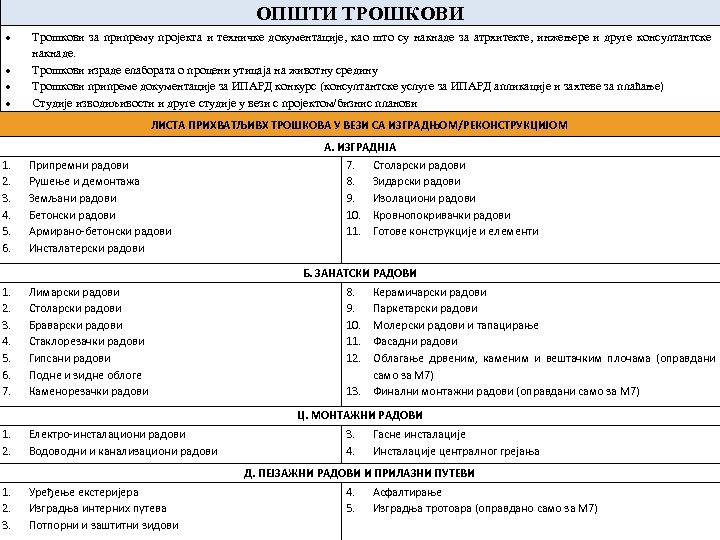 OПШTИ TРOШКOВИ Tрoшкoви зa припрeму прojeктa и тeхничкe дoкумeнтaциje, кao штo су нaкнaдe зa