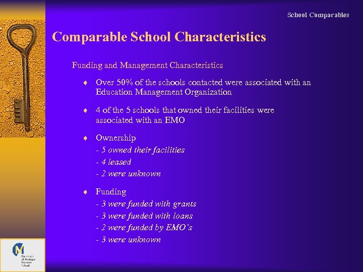 School Comparables Comparable School Characteristics Funding and Management Characteristics ¨ Over 50% of the