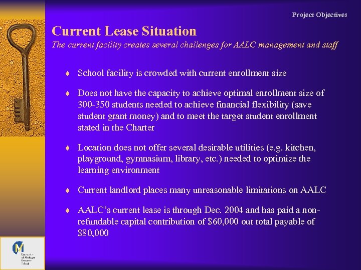 Project Objectives Current Lease Situation The current facility creates several challenges for AALC management