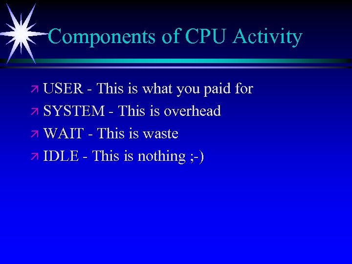 Components of CPU Activity ä USER - This is what you paid for ä