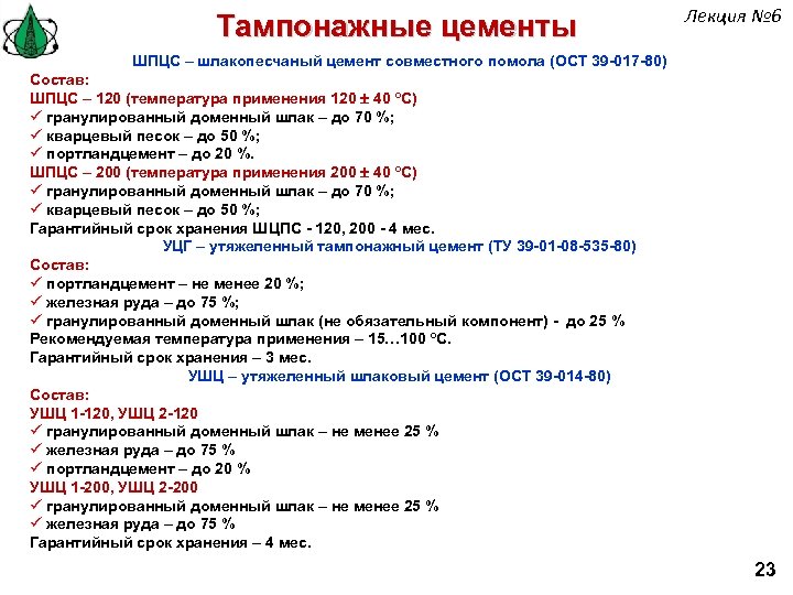 Тампонажные цементы Лекция № 6 ШПЦС – шлакопесчаный цемент совместного помола (ОСТ 39 -017