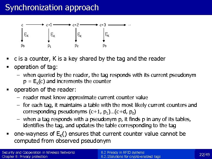 Synchronization approach c c+1 EK p 0 c+2 EK EK p 1 p 2