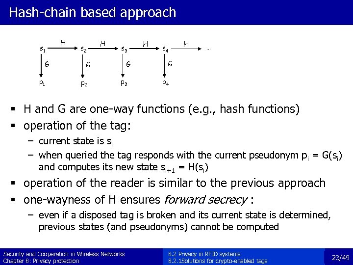 Hash-chain based approach s 1 G p 1 H s 2 H s 3