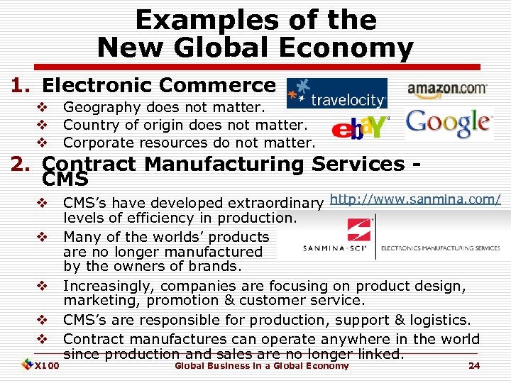 Examples of the New Global Economy 1. Electronic Commerce v v v Geography does