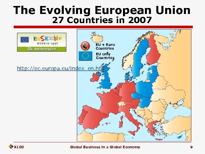 The Evolving European Union 27 Countries in 2007 EU + Euro Countries EU only