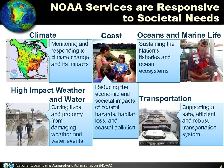 NOAA Services are Responsive to Societal Needs Climate Monitoring and responding to climate change
