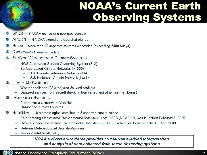 NOAA’s Current Earth Observing Systems Ships— 18 NOAA owned and operated vessels Aircraft— 14