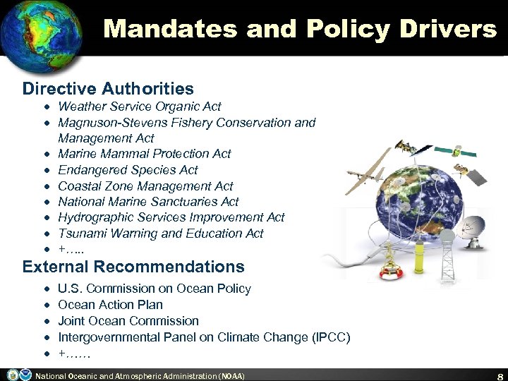 Mandates and Policy Drivers Directive Authorities · Weather Service Organic Act · Magnuson-Stevens Fishery