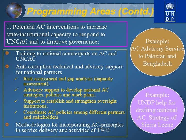Programming Areas (Contd. ) 1. Potential AC interventions to increase state/institutional capacity to respond