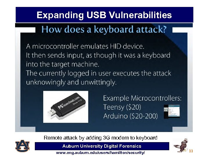 Expanding USB Vulnerabilities Remote attack by adding 3 G modem to keyboard Auburn University