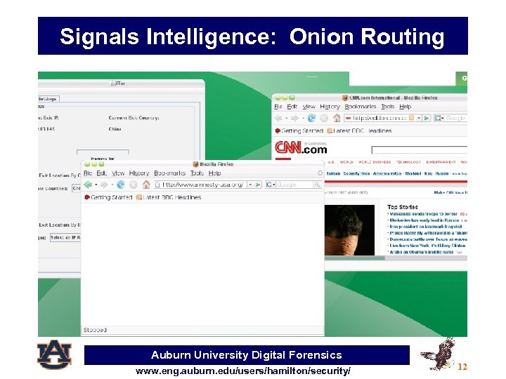 Signals Intelligence: Onion Routing Auburn University Digital Forensics www. eng. auburn. edu/users/hamilton/security/ 12 